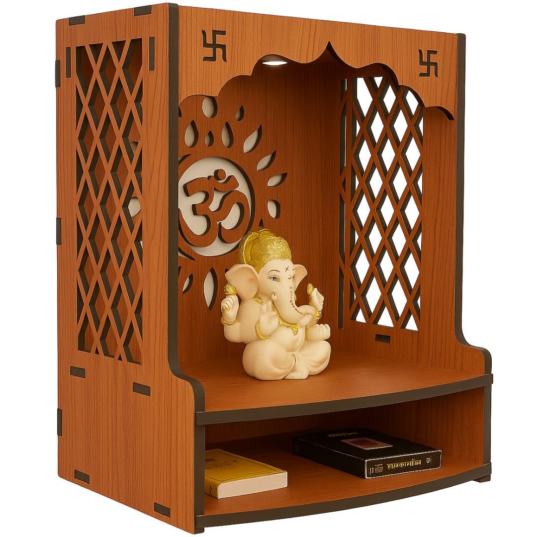 Anchara Wooden Temple for Home | Handcrafted Pooja Mandir | Wall Mounted Mandir for Pooja Room | Small Home Temple for Ram, Krishna, Ganesh, Sai Baba Size (H- 15.5, L- 11.5, W-11 Inch)