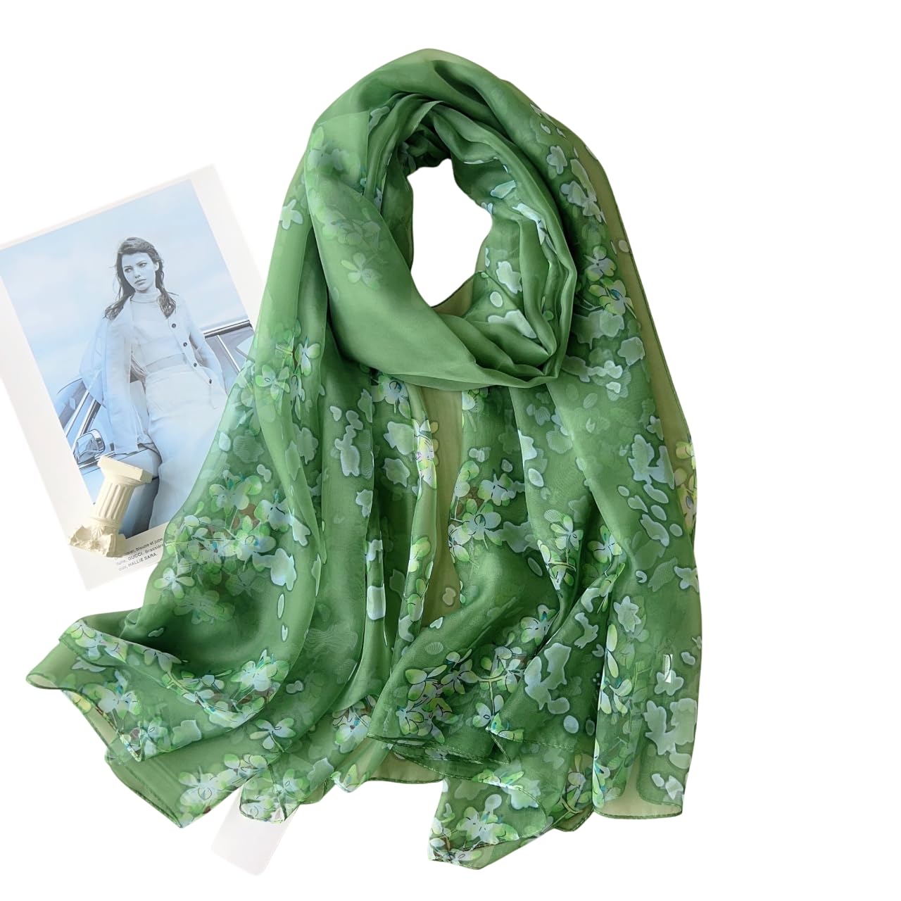 CrossKulture Floral Print Chiffon Scarf - 185 x 135 cm, Lightweight, Soft, Satin Feel, Women Accessory (Colour10)