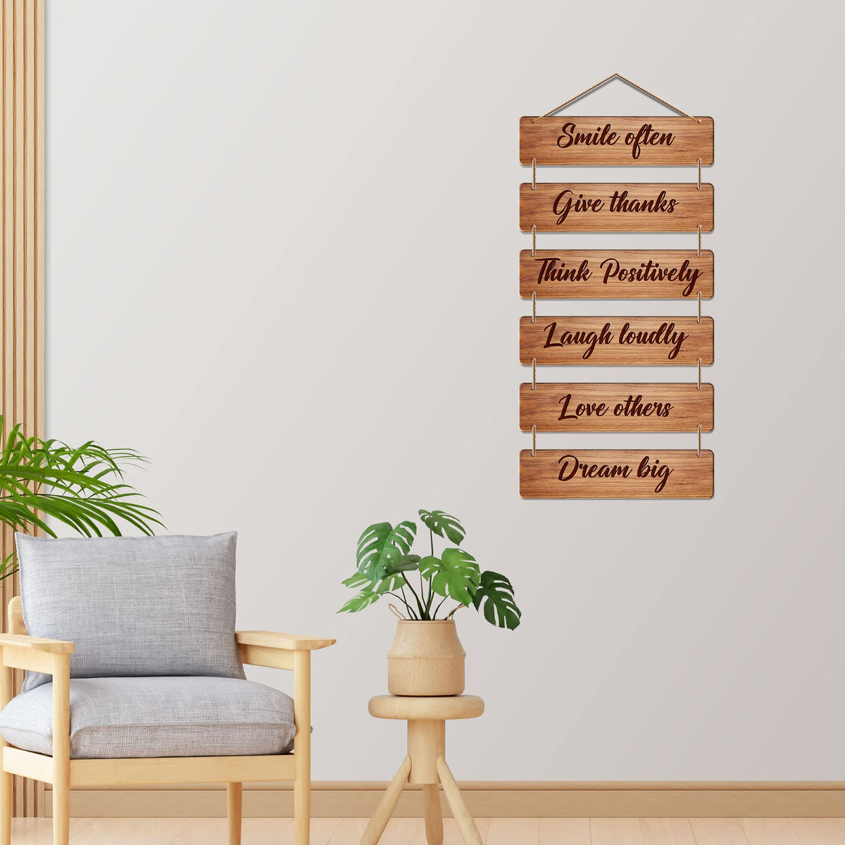 Artvibes Smile Often Give Thanks Designer Wall Hanging Wooden Art | Quotes Decor Item | Wall Illustrations | Office Decor | Wall Art Print | Inspirational Quotes | Gift Items (WH_3217N)