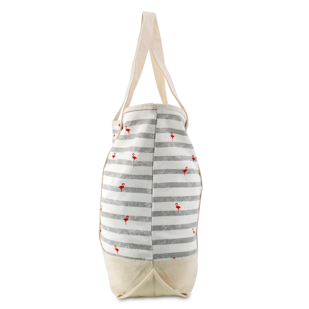DALIX 22 Shopping Tote Bag in Heavy Cotton Canvas (Zippered Top) Gray Flamingo