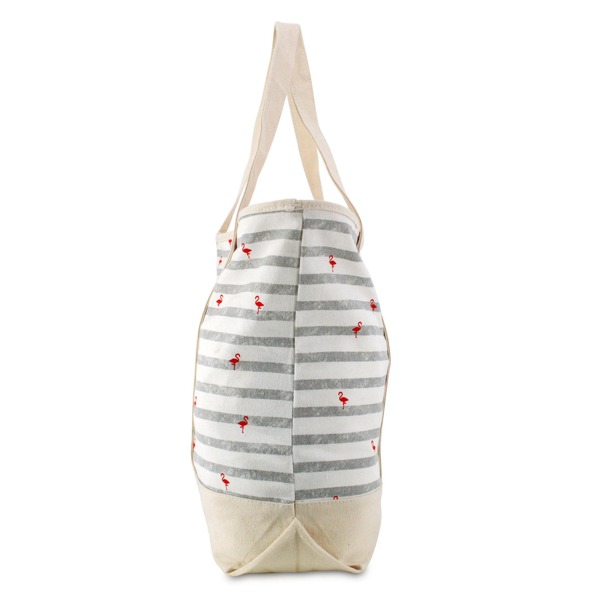 DALIX 22 Shopping Tote Bag in Heavy Cotton Canvas (Zippered Top) Gray Flamingo