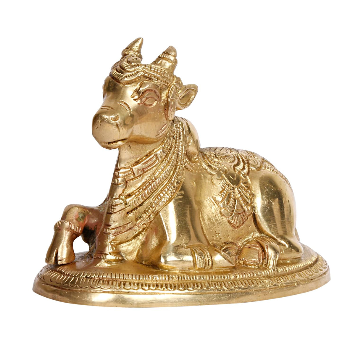 SVARUP Brass Nandi Shiv Ji Parvati Vehicle Bull Statue Idol Shiva Devotee Puja and Decor 5.5 Inches Gold Color 1 Pcs
