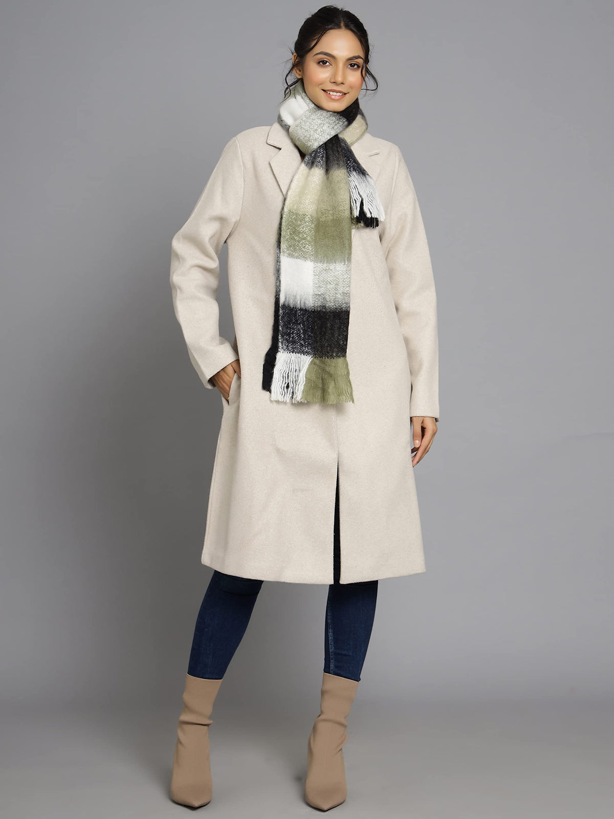 Ravaiyaa - Attitude is everything Women's Cashmere Wool Acrylic Scarf Winter Long Scarves, Neck Wrap 72 X 14 Inch (Olive Green)