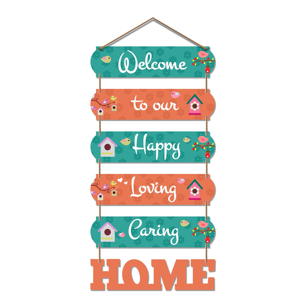 Artvibes Welcome To Our Happy Home Wooden Wall Hanger for Gateway | Decor Hanging Ornaments | Door Quotes Hanging | Wall Poster | Wall Art Print | Gift Items for Home Decor | Wall Accent (WH_6601N)