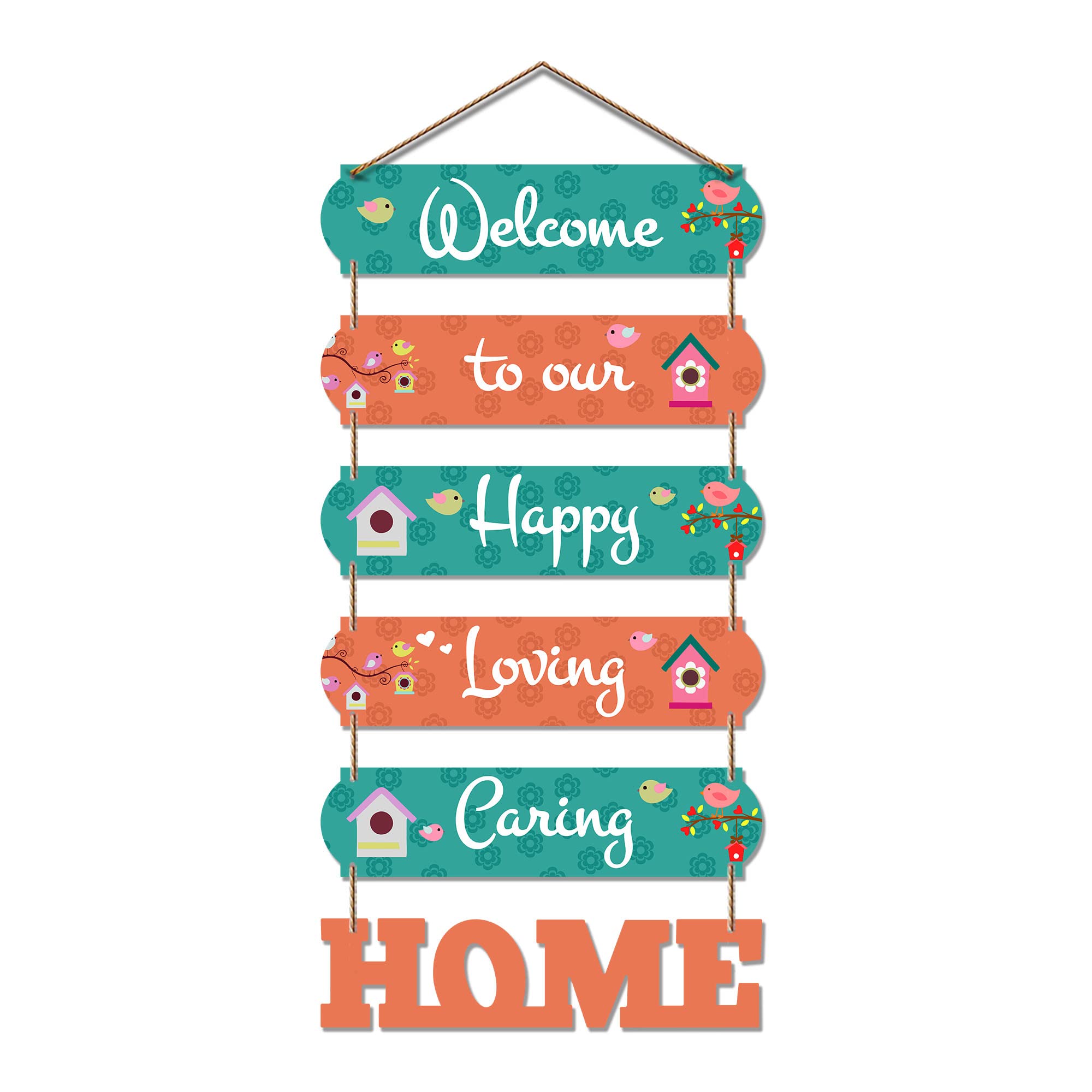 Artvibes Welcome To Our Happy Home Wooden Wall Hanger for Gateway | Decor Hanging Ornaments | Door Quotes Hanging | Wall Poster | Wall Art Print | Gift Items for Home Decor | Wall Accent (WH_6601N)