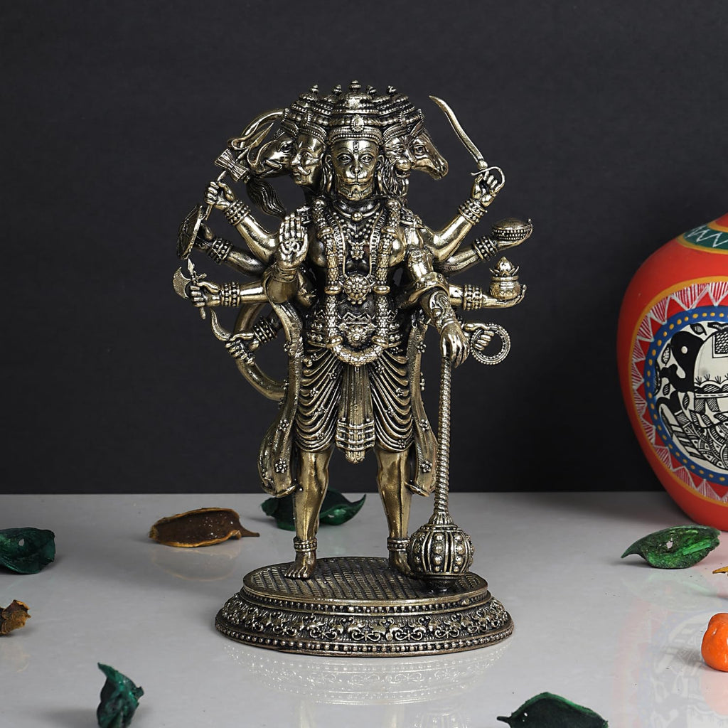 ARTVARKO Brass Hanuman Religious Idol Figurine God (Five Faced) Panchmukhi Bajrangbali Sankat Mochan Standing Murti. 6.25 Inch