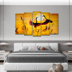 VIBECRAFTS 5 Pieces Flamingos Flying In sunset Canvas Wall Painting For Home|Office|Living Room|Gift (PTVC5Pcs2_6509)