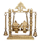 ARTVARKO Brass Laxmi Ganesha on Swing Jhula with Hanging Bells Luxmi Ganpati Jhoola Murti for Home Decor Office Mandir Gift