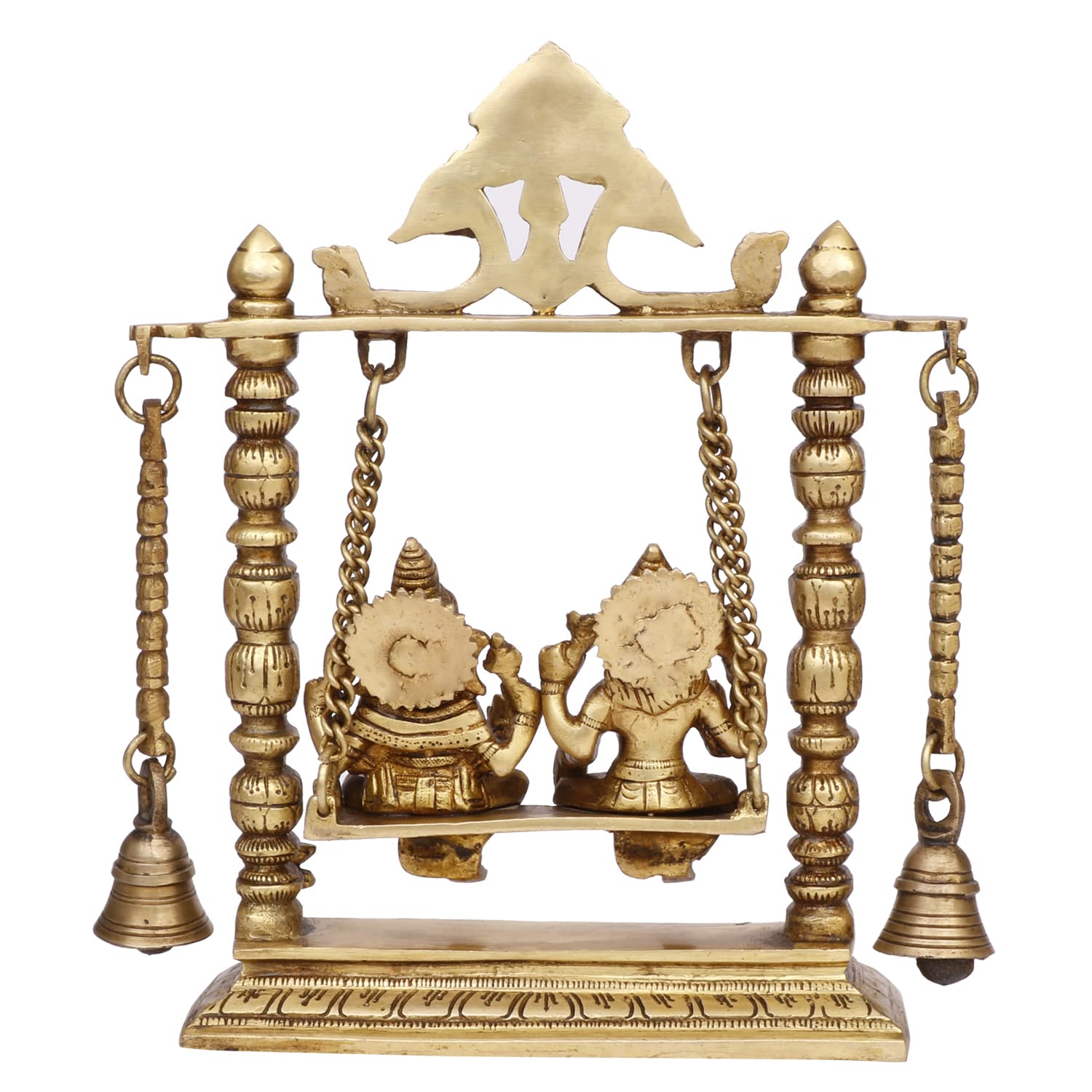 ARTVARKO Brass Laxmi Ganesha on Swing Jhula with Hanging Bells Luxmi Ganpati Jhoola Murti for Home Decor Office Mandir Gift