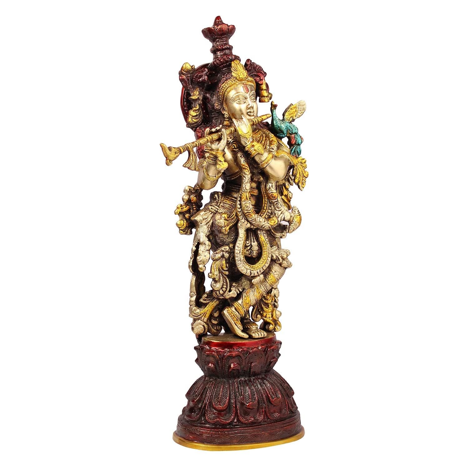 SVARUP Brass Krishna Murti in Antique Gold Color Height 21 Inch