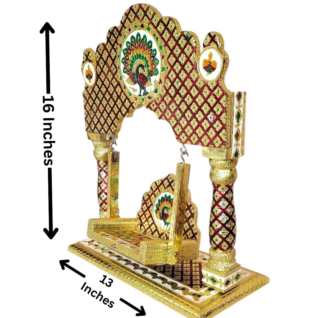 OPPILLA™ Laddu Gopal Jhula, Meenakari Hand Painted Folding Temple Jhoola, Handcrafted Home Temple Decor (Red, 16 Inches x 13 Inches)