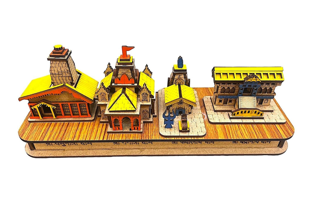 RUDRA BLESSING CENTER 3D Char dham Wood Tempal for Home Decoration and Gift kedarnath, Badrinath,Yamunotri, Gangotri 3D Wooden Handmade Temple