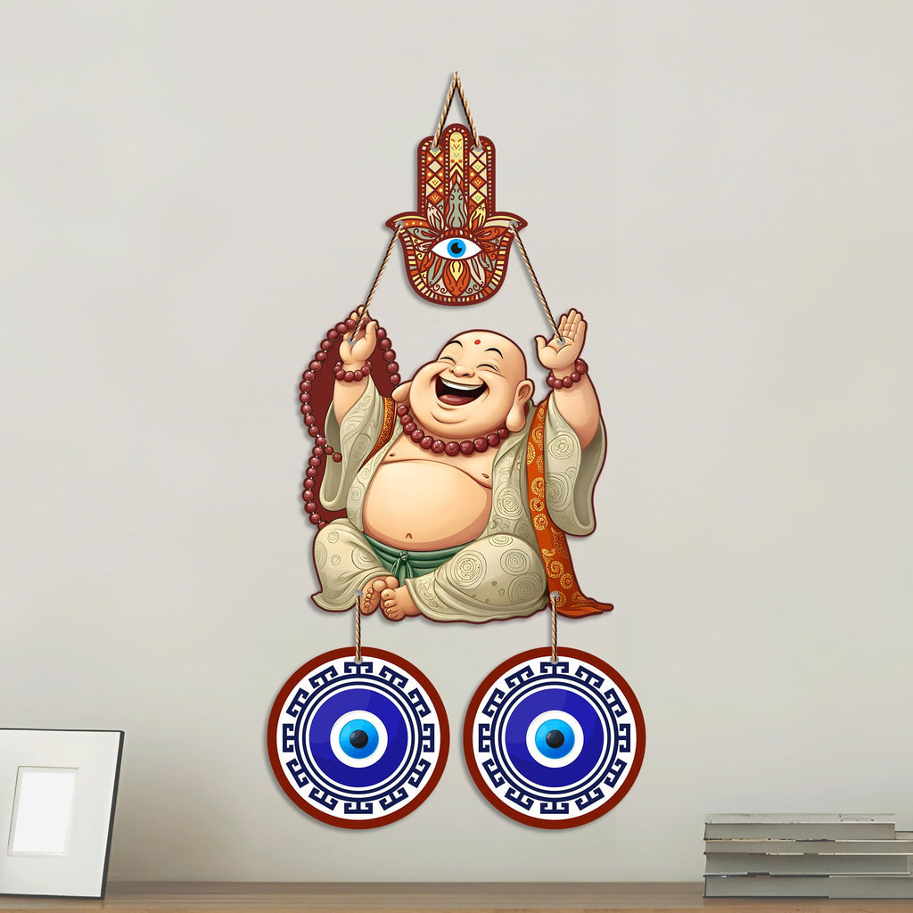 Artvibes Laughing Buddha Evil Eye Wall Hanging for Home Entrance Door | Living Room | Bedroom | Prosperity Wealth and Good Luck Decor | Positive Energy Nazar Battu Accent Gift Item (WH_85142N)
