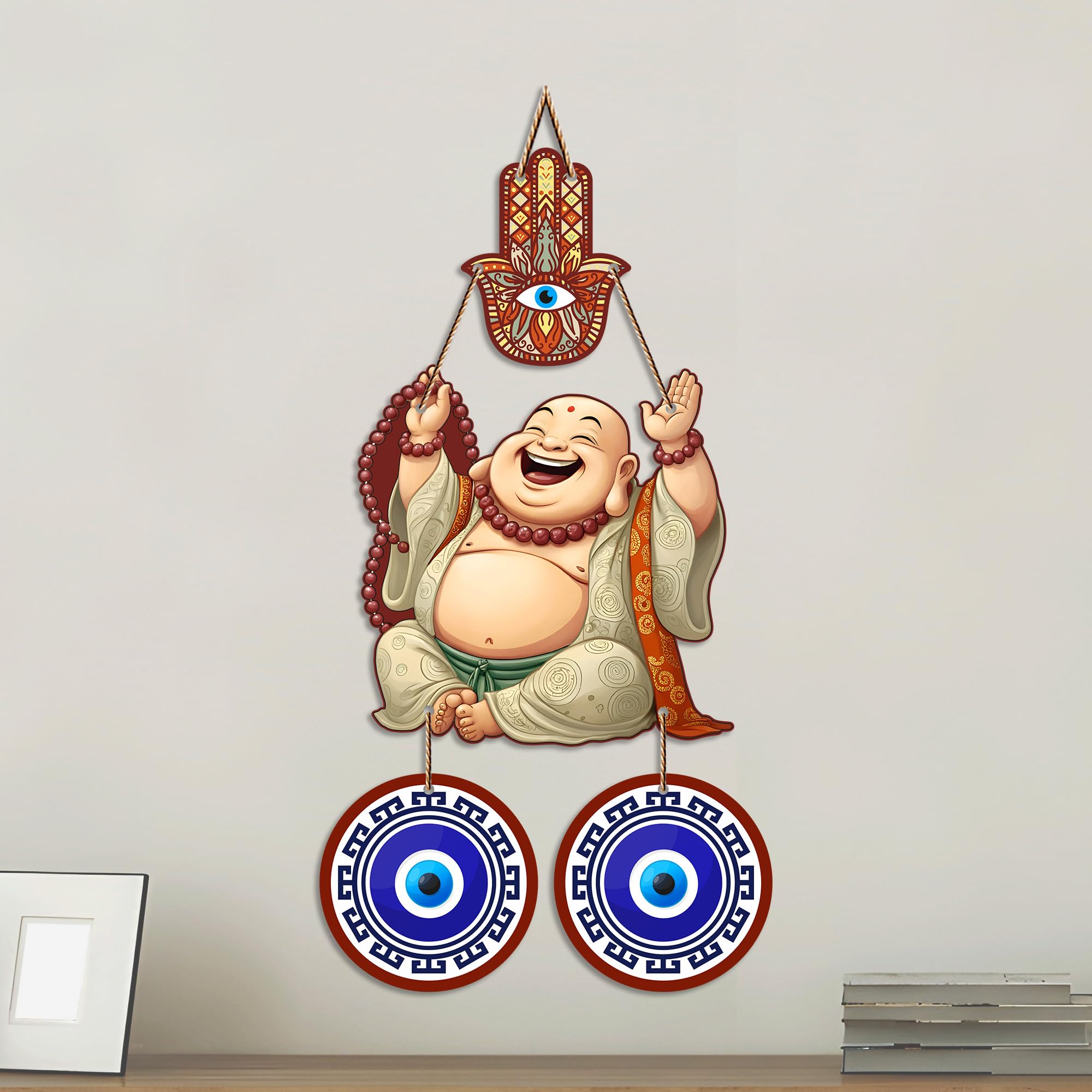 Artvibes Laughing Buddha Evil Eye Wall Hanging for Home Entrance Door | Living Room | Bedroom | Prosperity Wealth and Good Luck Decor | Positive Energy Nazar Battu Accent Gift Item (WH_85142N)