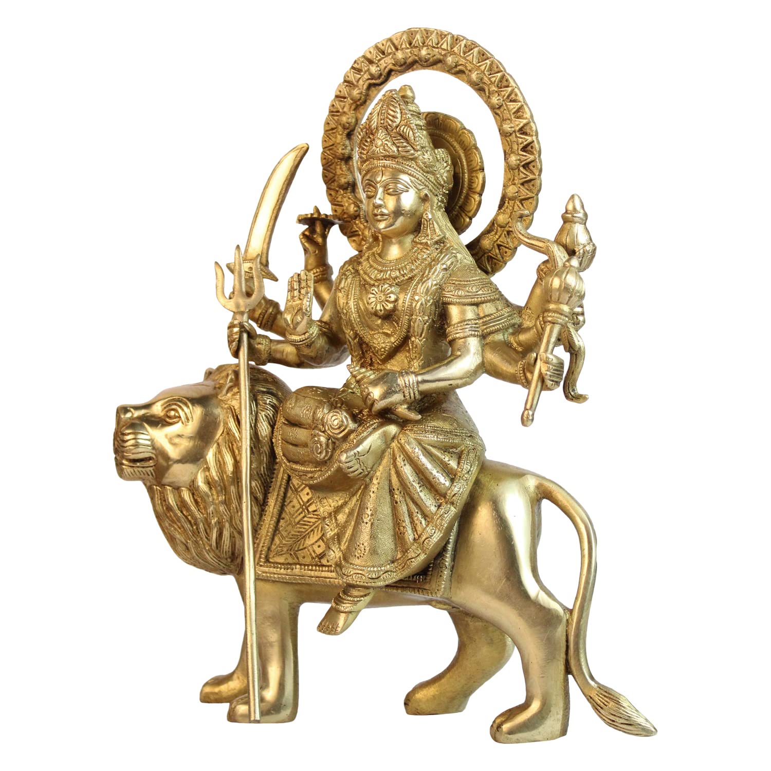 ARTVARKO Brass Maa Durga Idol Sitting On Lion Ma Sherwali Murti Devi Statue for Home Mandir Office Gift Navratra Puja 12 Inches