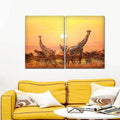 VIBECRAFTS 2 Pieces Giraffes In Sunset Canvas Wall Painting Fitted With Wooden Frame For Home | Office | Living Room | Gifts(PTVC2Pcs1_17501)