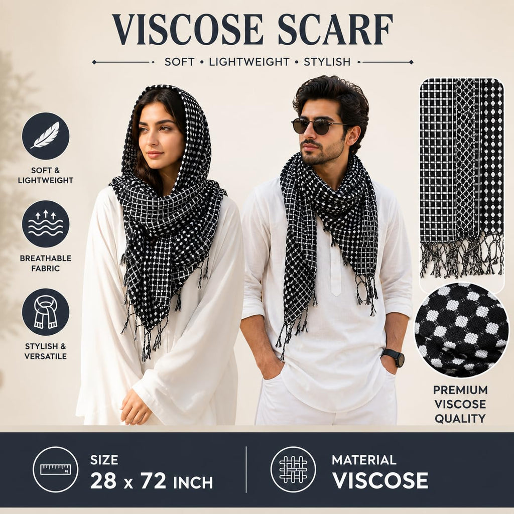 Black & White Viscose Scarf for Men & Women | Soft Lightweight Stole | Breathable Fashion Head Scarf, Neck Scarf, Hijab, Shawl & Travel Wrap | 28 x 72 Inch