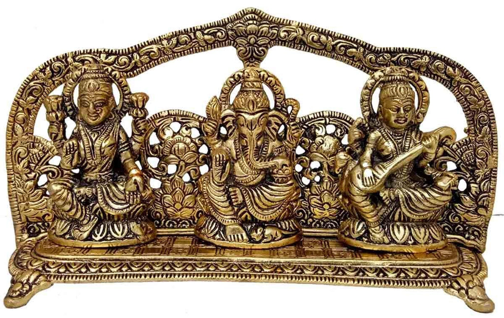 Prince Home Decor & Gifts Laxmi Ganesh Saraswati Idol Decorative Platter with Diya Laxmi Ganesha Murti Showpiece Antique Gift (laxmi Ganesh Saraswati)