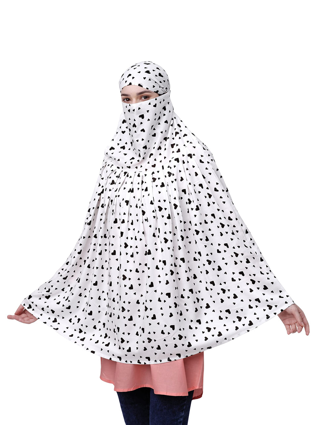 7 season's Cotton Long Women's Scarf Cum Mask With Velrco Closer | Usable For Vehical Driver | White Printed Design | Universal Size | For Girl & Woman, (female)