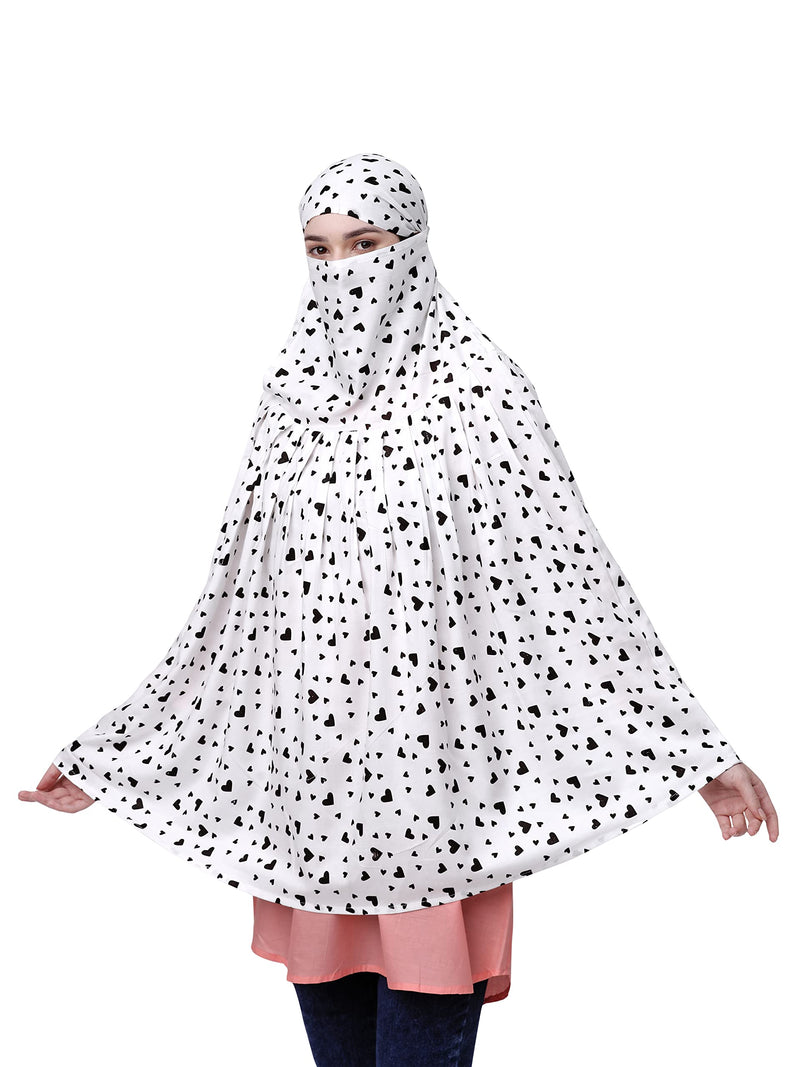 7 season's Cotton Long Scarf Cum Mask Universal Size Usable For Vehicle Driver For Sunlight UV Protection White Printed Design For Girl & Women (Long Black Heart) For Female