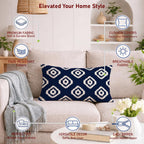 STITCHNEST Set of 2 Polycotton Cushion Covers – 12x18 Inches – Blue & White Ikat Geometric Print – Elegant Cushion Covers for Sofa & Living Room | Perfect for Home Decor