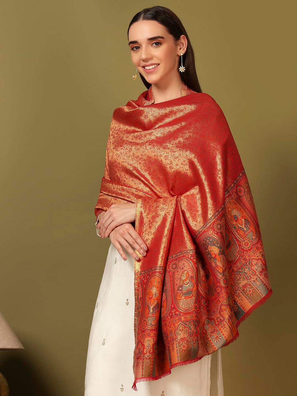 Pashmoda Women Silsila Zari Kaani Fine Wool Shawl (Size: 40x80in, 101x203cm) ZSS03
