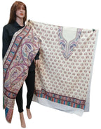 Premium Pure Handloom Kashmiri Pashmina Weaving Jacquard Woolen Women Unstitched Suits Dress materials (Cream)