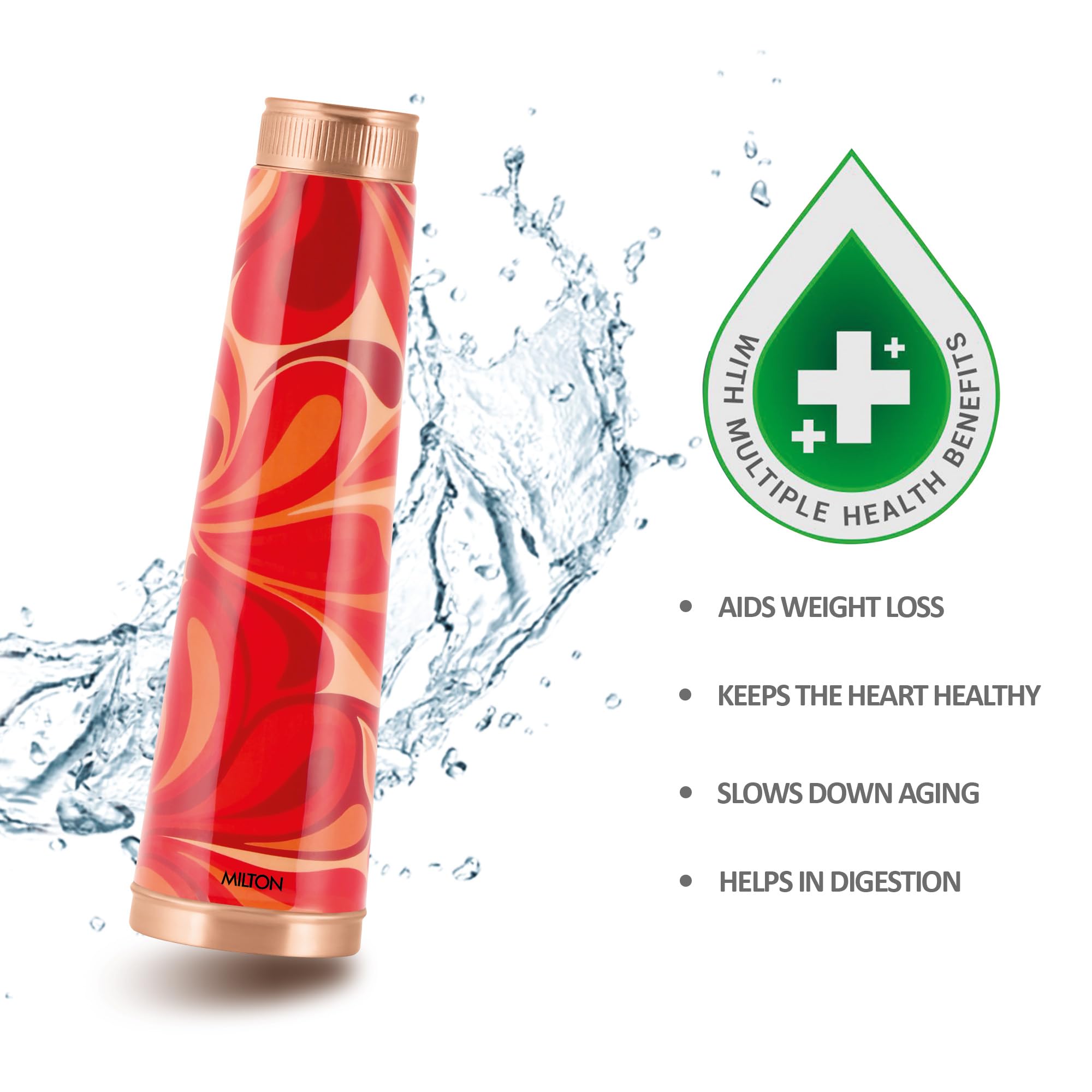 MILTON Copper Delight Design Water Bottle, 915 ml, Abstract | Lacquer Coating, Curved bottle | Diwali | Festive | Gifting | Yoga | Home | Kitchen | Vedic