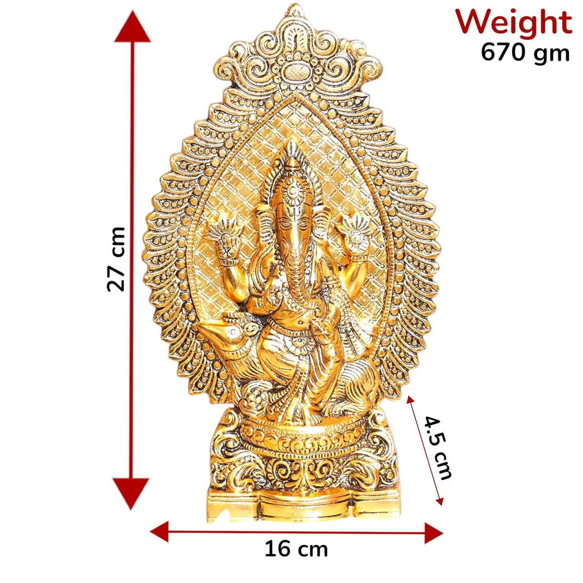 KridayKraft Ganesha Metal Statue, Ganpati Murti for Pooja Room & Decor Your Home, Office, Religious Idol Gift Article, Showpiece Figunrines