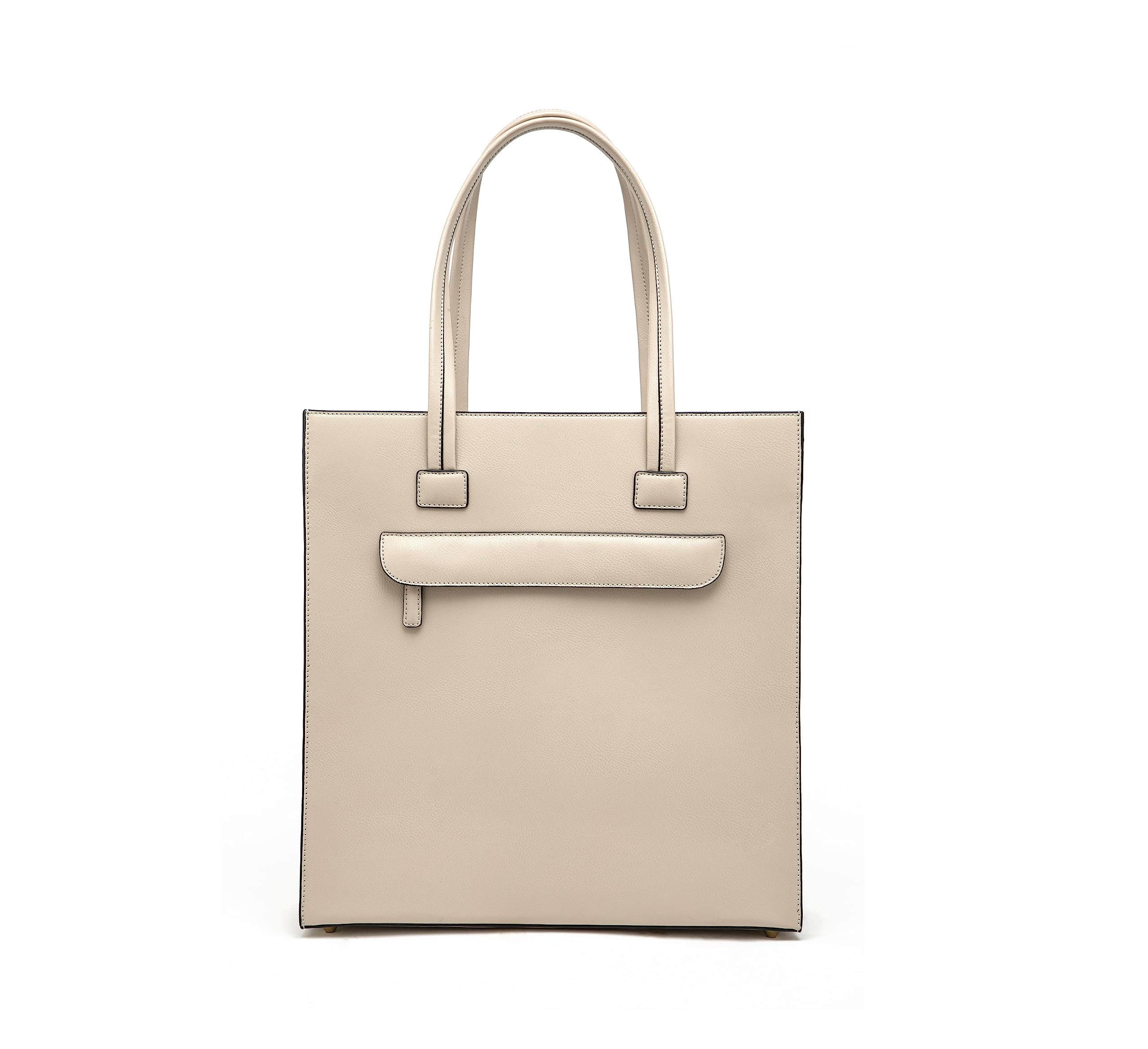 HIE Elena Casual Tote – All-Purpose Vegan Leather Bag for Women, Spacious Front Pocket, Metal Zip Closure, Gold Hardware, Key Hanger, Back Pocket, Perfect for Office & Work.