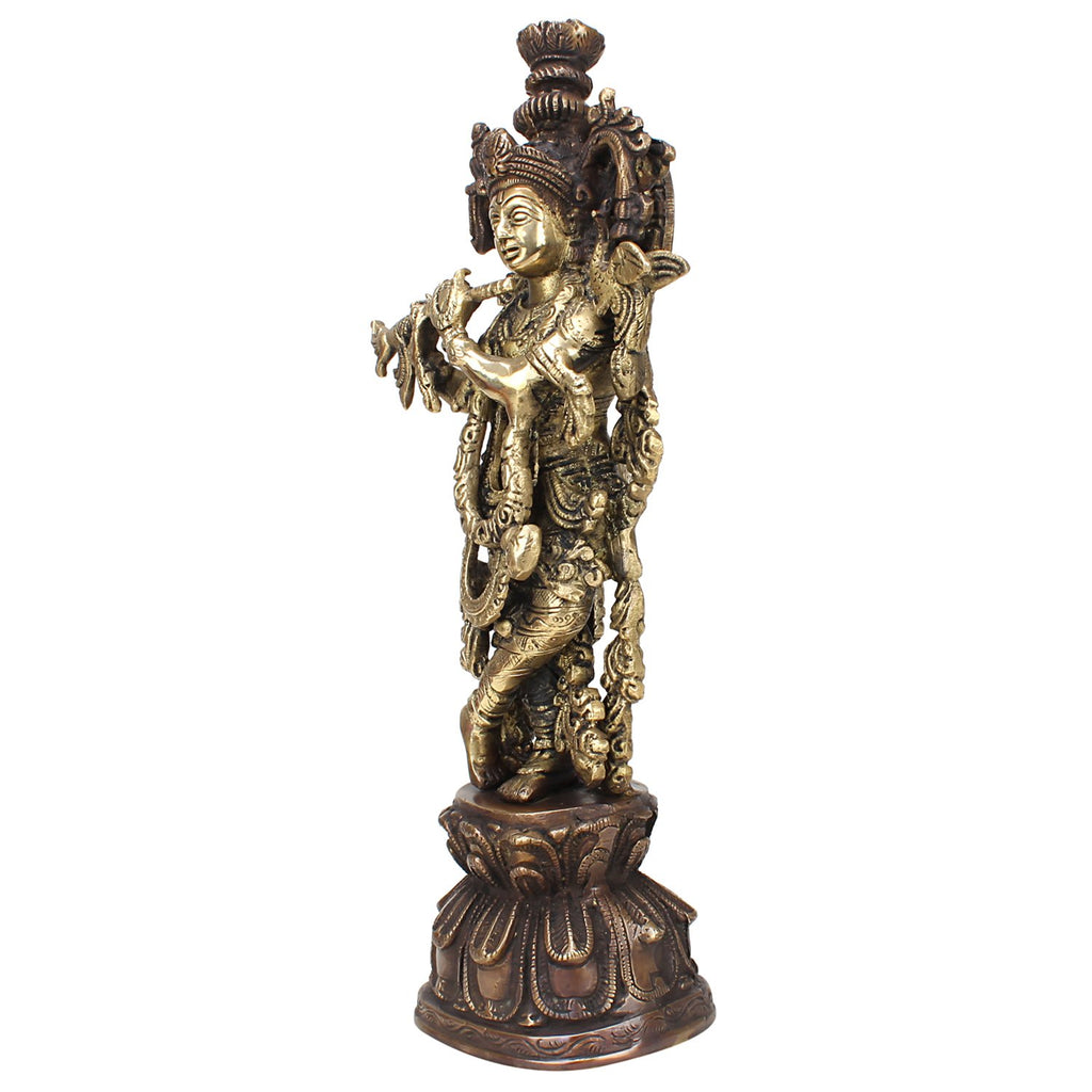 ARTVARKO Antique Brass Lord Krishna Bhagwan Statue for Home Entrance Gallery Murti Puja Decor Religious Showpiece Gift Large Idol Height 13 Inches