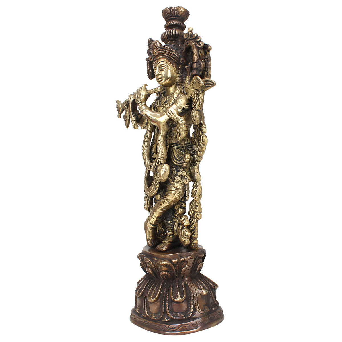 ARTVARKO Antique Brass Lord Krishna Bhagwan Statue for Home Entrance Gallery Murti Puja Decor Religious Showpiece Gift Large Idol Height 13 Inches
