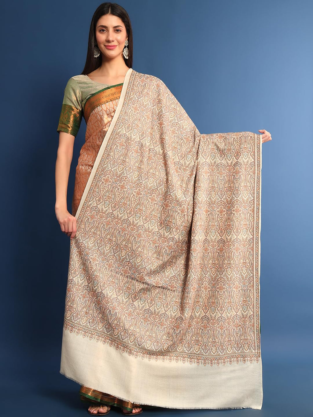 Pashmoda Women Gulsheren100% Fine Wool Sozni Hand Embroidered Shawl, Stole and Wrap, Kashmiri Pashmina Shawl, Heritage Luxury, Sustainable and Natural Fabric (Size 40x80)
