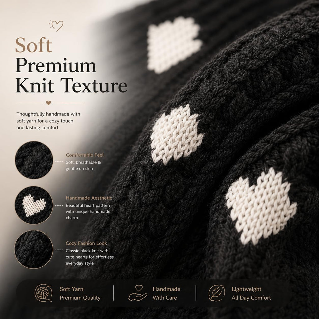 Kawn® Premium Knitted Heart Pattern Tote Bag Large Stylish and Durable Trendy bag for Everyday Use Beach Shopping Travel Work – Comfortable and Trendy Design (Black)