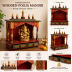 Kamdhenu Art and Craft Wood Home Temple (18 x 9 x 21 inch, Red and Green)