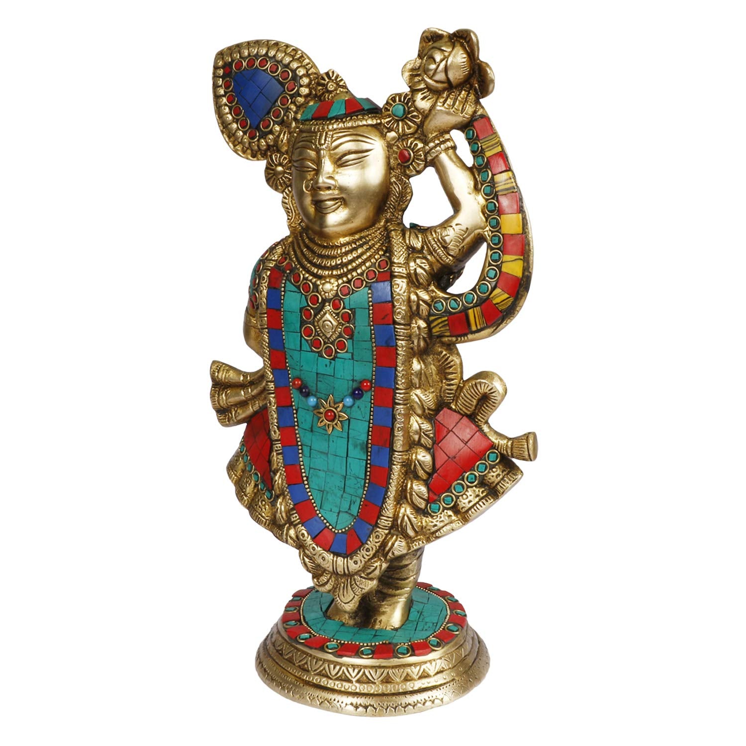 ARTVARKO Brass Shreenathji Statue of Shrinathji murti Dwarikadhish God Avatar of Shri Krishna for Home/Mandir/Temple/Office Décor Gift Item Statue Height 12.5 Inches