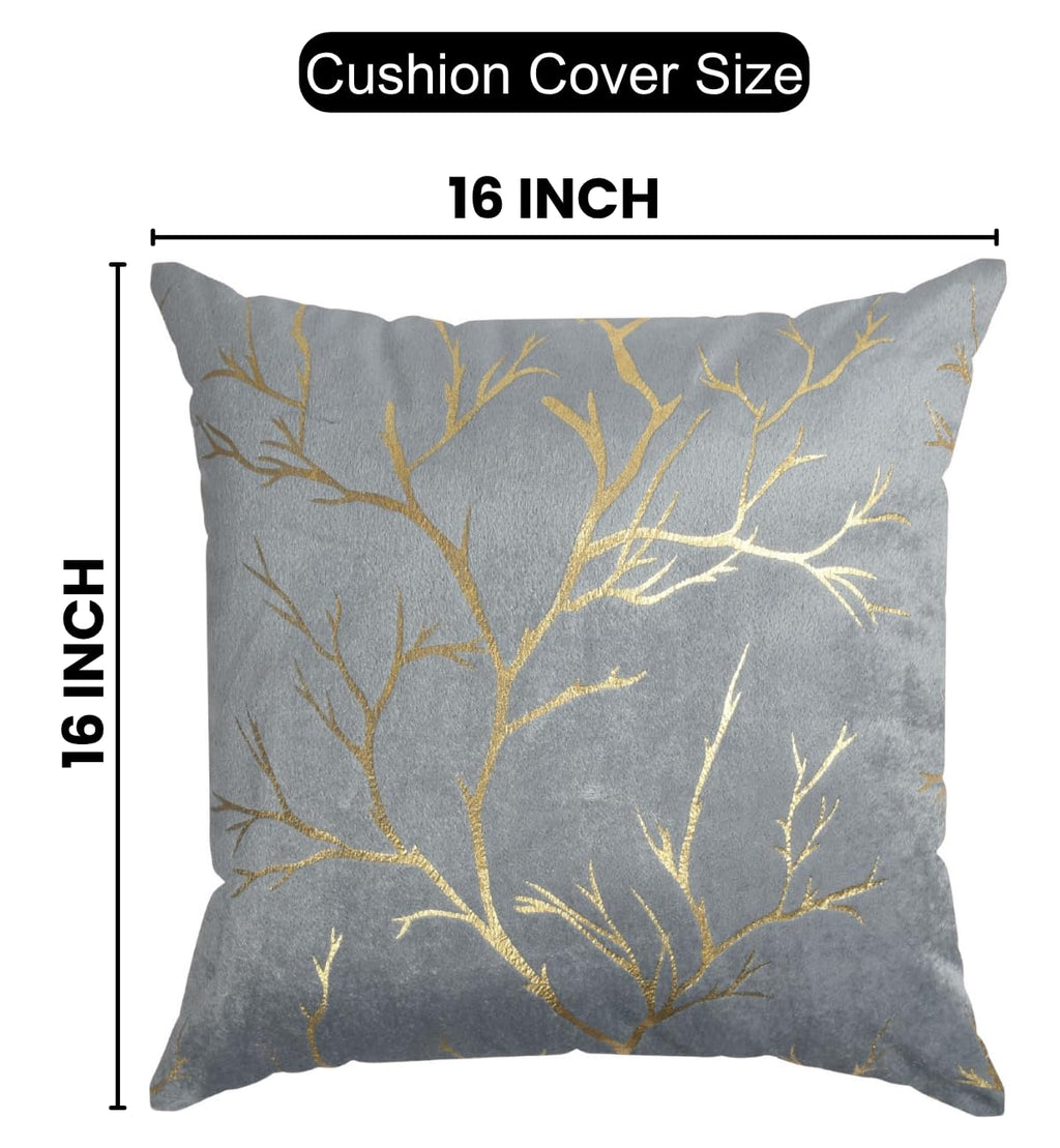 Stuffique Velvet Foil Cushion Covers 16 inch x 16 inch Set of 5, Grey