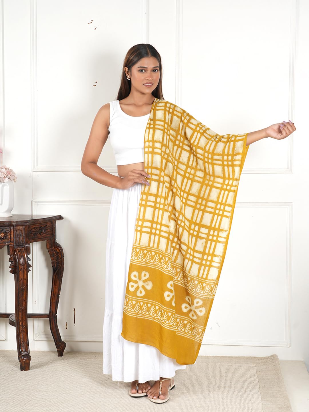 Gutthi Women's Cotton Stoles | Scarf Lightweight & Comfortable for All Seasons, Size (100X180 CM) (Yellow)