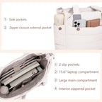 GASSDA Tote Bag for Women Puffer Work Tote Handbag Large Quilted Nurse Bag with Zipper for Travel, Beige, Large