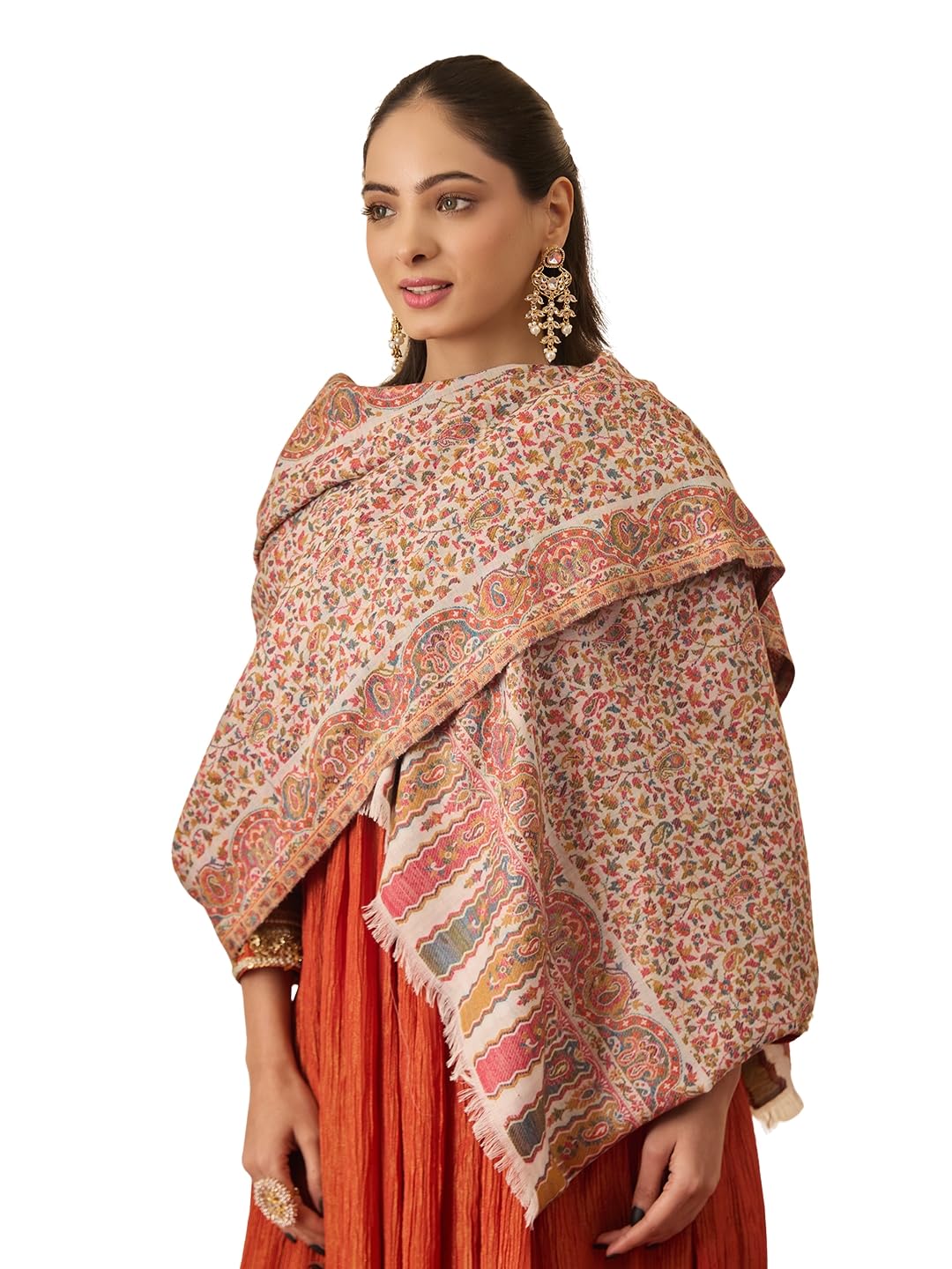 Pashmoda Women Mehak Kaani Wool Blend Kashmiri Shawl (Size: 40x80in, 101x203cm) RSS42