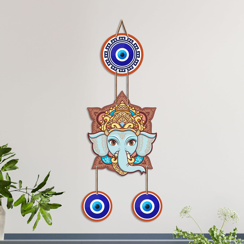 Artvibes Lord Ganesha Evil Eye Wall Hanging for Home Entrance | Spiritual Nazar Battu MDF Wall Decor | Vastu Decorative Wall Art for Living Room | Office | Temple & Main Door | Gift Item (WH_8552N)