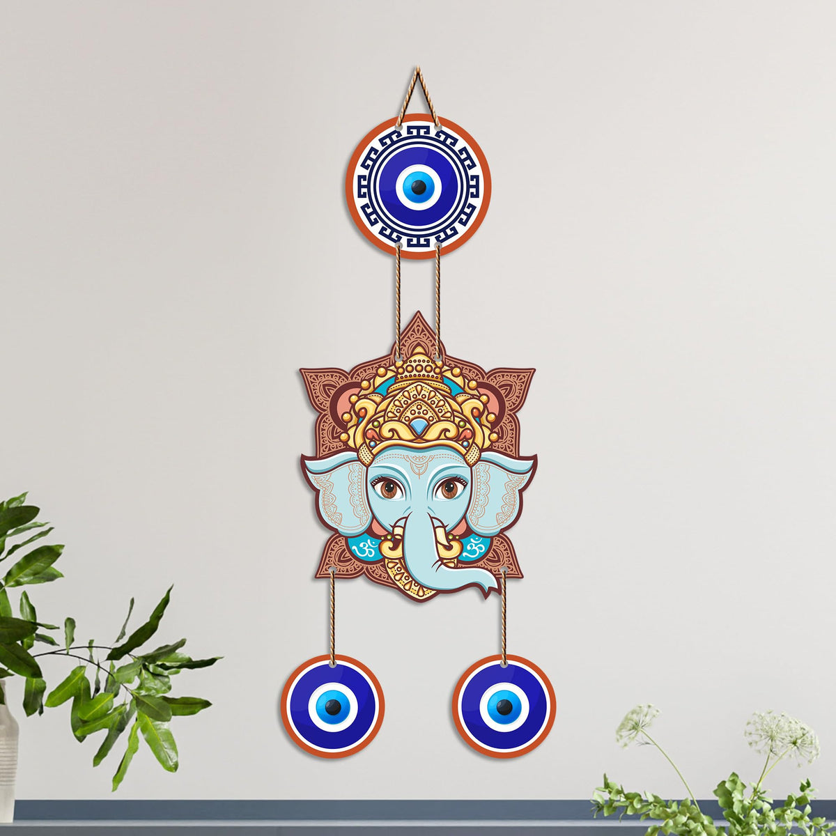 Artvibes Lord Ganesha Evil Eye Wall Hanging for Home Entrance | Spiritual Nazar Battu MDF Wall Decor | Vastu Decorative Wall Art for Living Room | Office | Temple & Main Door | Gift Item (WH_8552N)