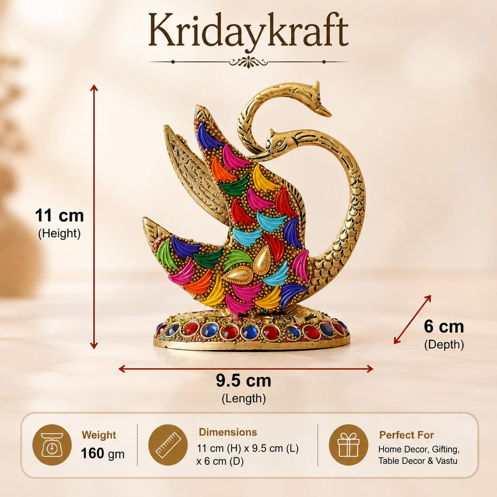 KridayKraft Metal Swan Napkin Holder for Dining Table, Golden Twin Swan Tissue Paper Stand with Leaf Design & Colourful Stone Work, Decorative Tableware for Home, Kitchen, Restaurant & Gifting.