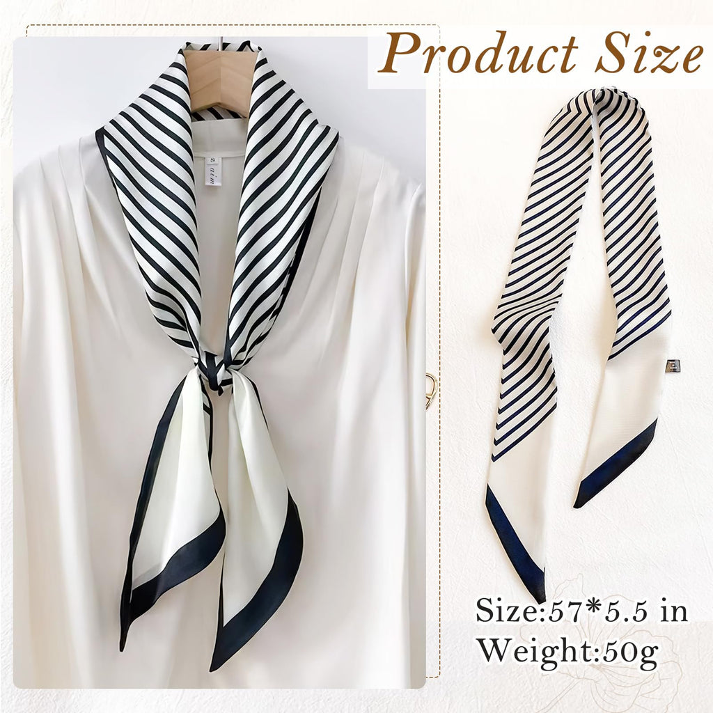 TecoKart® Silk Neck Scarf for Women, Stylish Satin Scarves for Suit, Blazers, Shirts, Ideal Neckerchief for Casual and Formal Wear - Black and White Grid