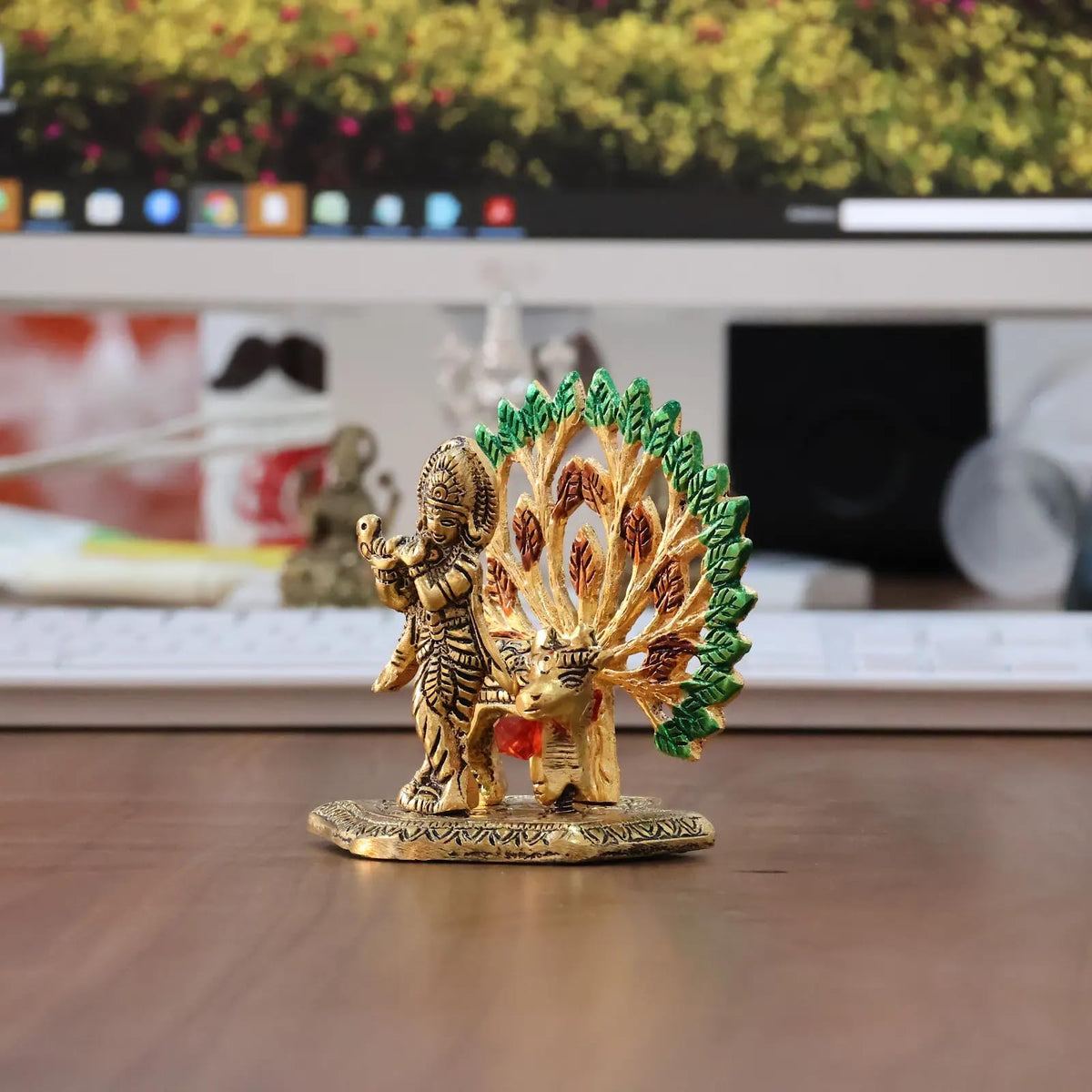 KridayKraft Elegant Cowkrishna Murti – Divine Lord Krishna Idol for Home & Office Décor, Intricately Designed Pooja Statue & Spiritual Showpiece for Living Room, Bedroom, Temple (Golden)