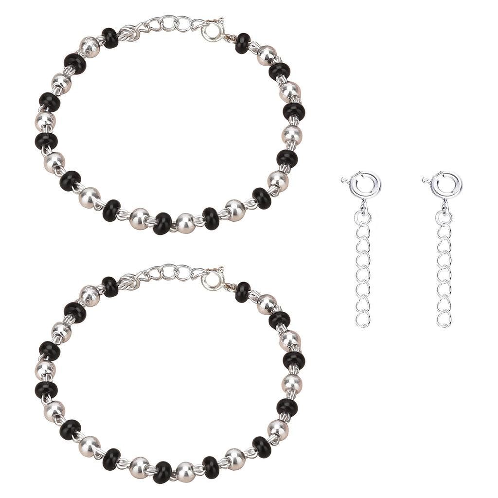 Njels 925 Silver Nazariya for Baby Boy and Baby Girls | New Born to 3 years Age | 5.5 Inch Plus 1.0 Inch Extension Chain | 925 Stamped Silver Bangles for Baby Girl