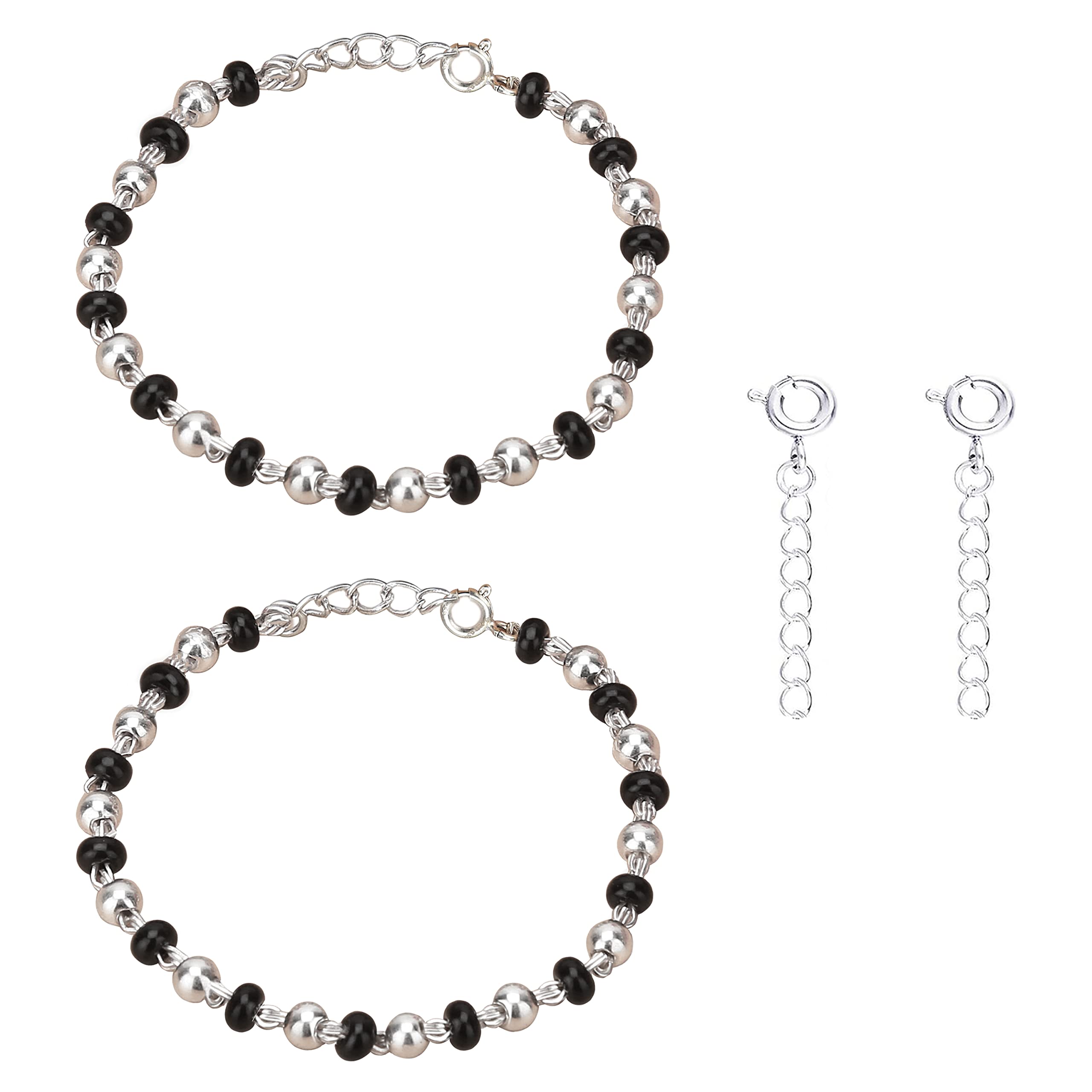 Njels 925 Silver Nazariya for Baby Boy and Baby Girls | New Born to 3 years Age | 5.5 Inch Plus 1.0 Inch Extension Chain | 925 Stamped Silver Bangles for Baby Girl