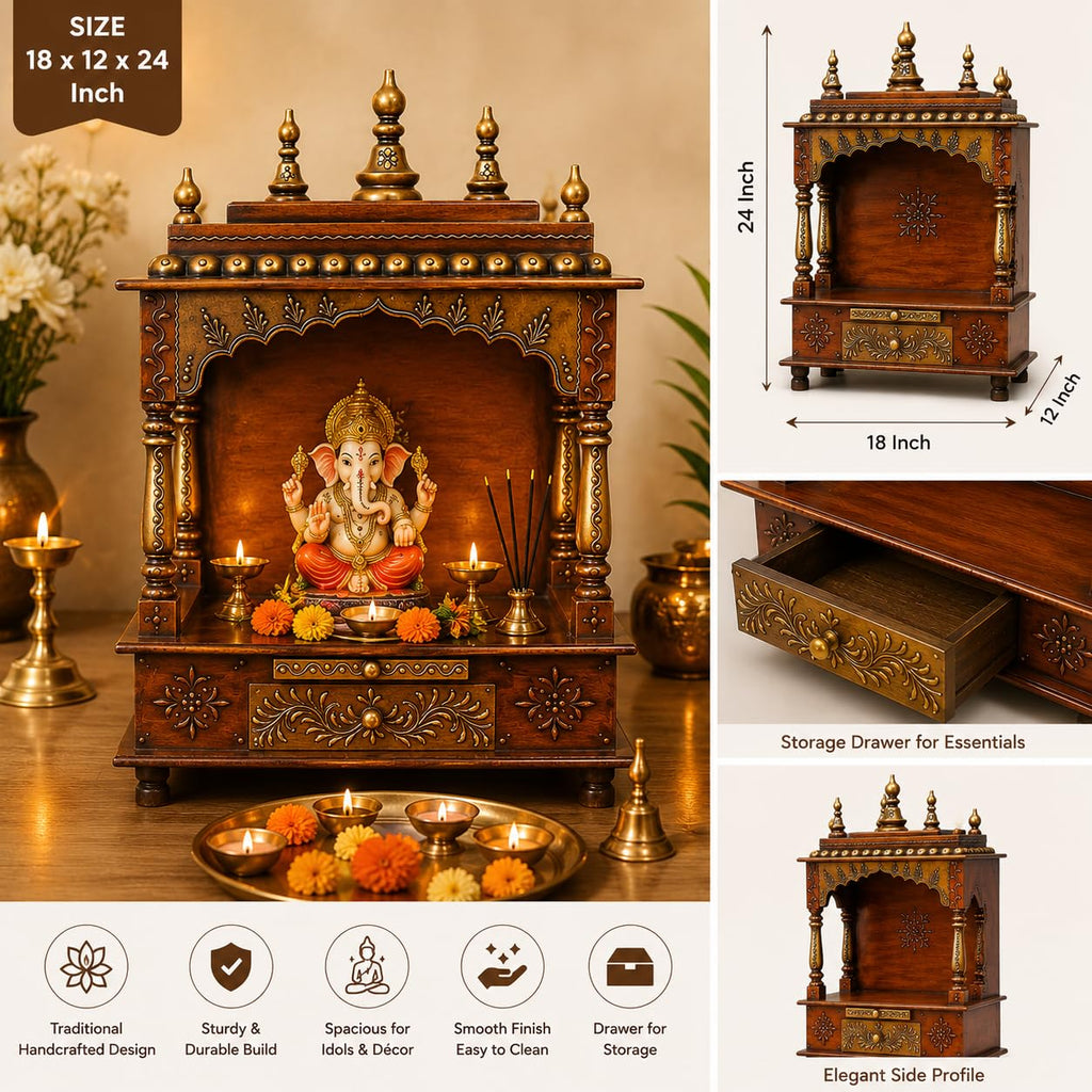 Kamdhenu Art and Craft Wooden Temple/Home Temple/Pooja Mandir/Pooja Mandap/Temple for Home (Coper) 45 x 28 x 60 cm