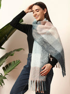 Ravaiyaa - Attitude is everything Women Reversible Acrylic Wool Scarf Winter Wear Muffler Designer Scarves 72x14 Inch (Blue & Pink Checked)