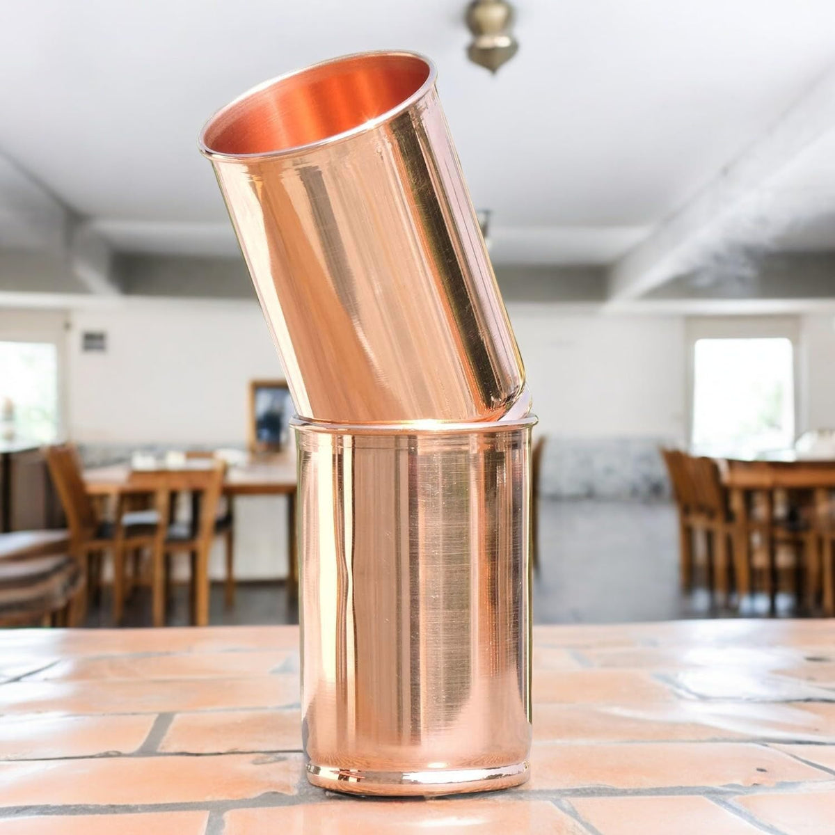 Copper Tumbler Set of 2 | Pure Copper Water Glass 300ml Each | Handcrafted Tamba Glass for Drinking Water | Ayurvedic Copper Mug for Home, Office & Daily Use (Plain)